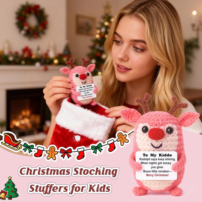 WEYON Store Stocking Stuffers for Teen Girls – Mini Crochet Reindeer Plush with Story Pun Card, Cute, Cozy Desk/Nightstand Decor, Secret Santa, Woodland Kawaii - Image 5